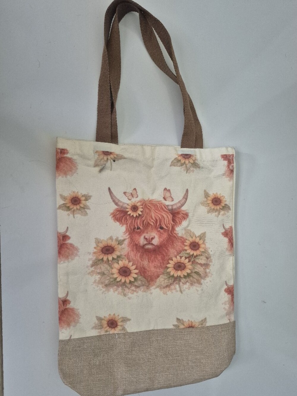 Highland Cattle Sunflower Totebag White